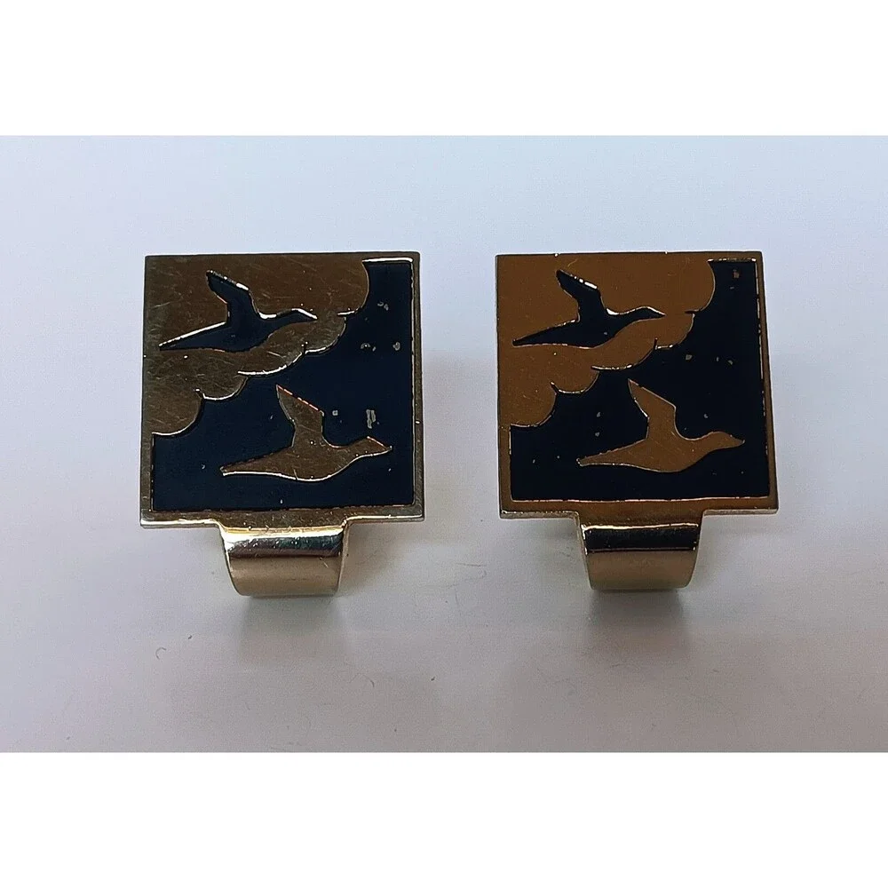 Vintage Solvar Goldtone & Black Enamel Duck Cufflinks for Non-French Cuff Shirt